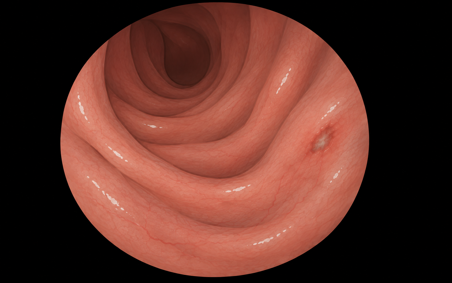 Endoscopic view of the colon mucosa